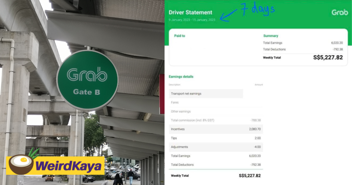 Sg grab driver posts proof of rm19,400 earned in a week, sparks debate among netizens | weirdkaya
