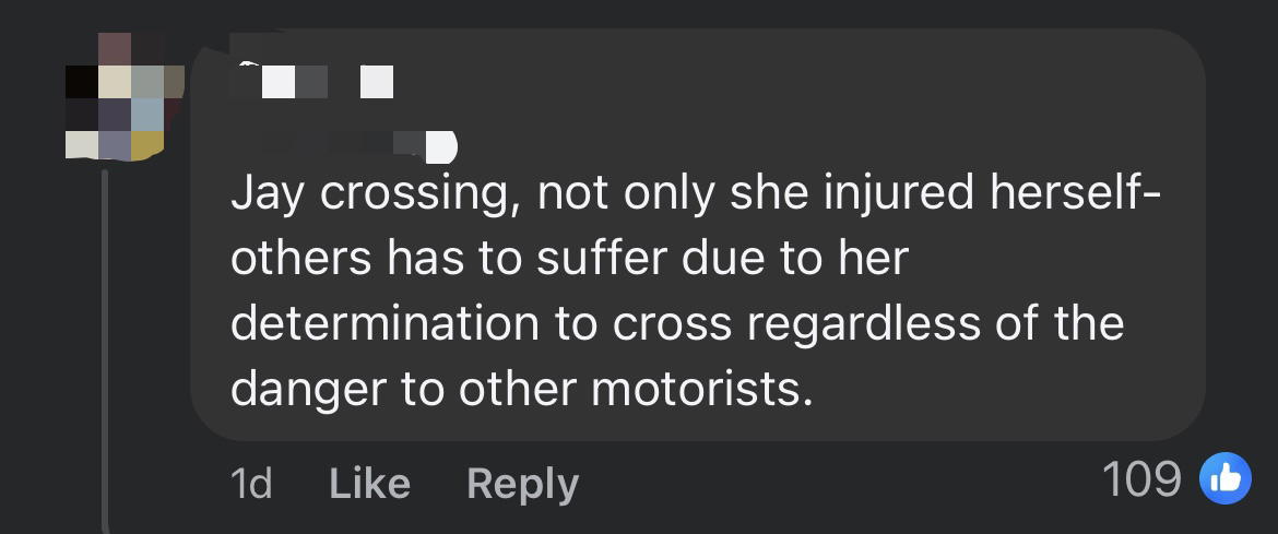 SG Woman Dashes Across Road Without Looking, Cracks Windscreen When Hit By Car comment 1
