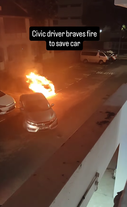SG man drives car away from burning vehicle