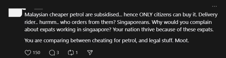 SG Woman Slams M'sians Who Complain About S'poreans Using RON95 For 'Stealing' Jobs From Locals comment 2