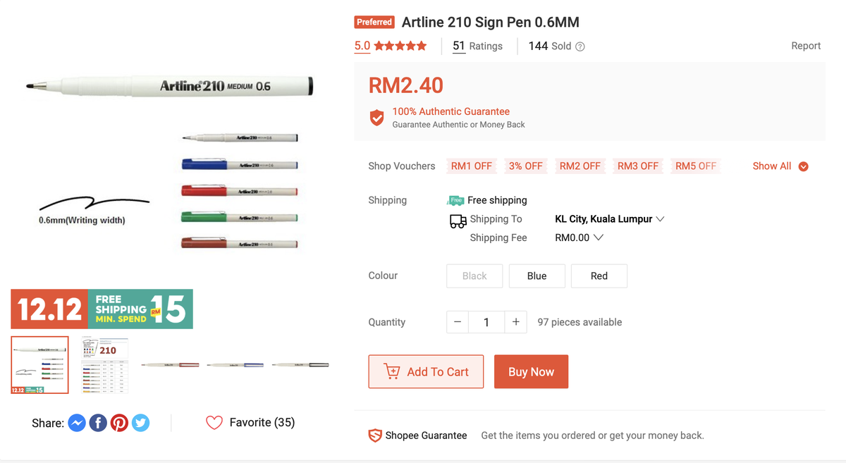 Shopee pen artline sold out