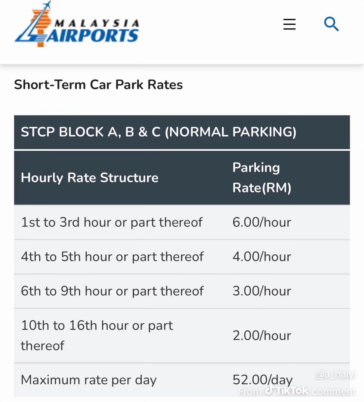 short term car park rates klia 1