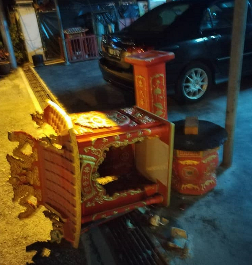 Toppled chinese shrine