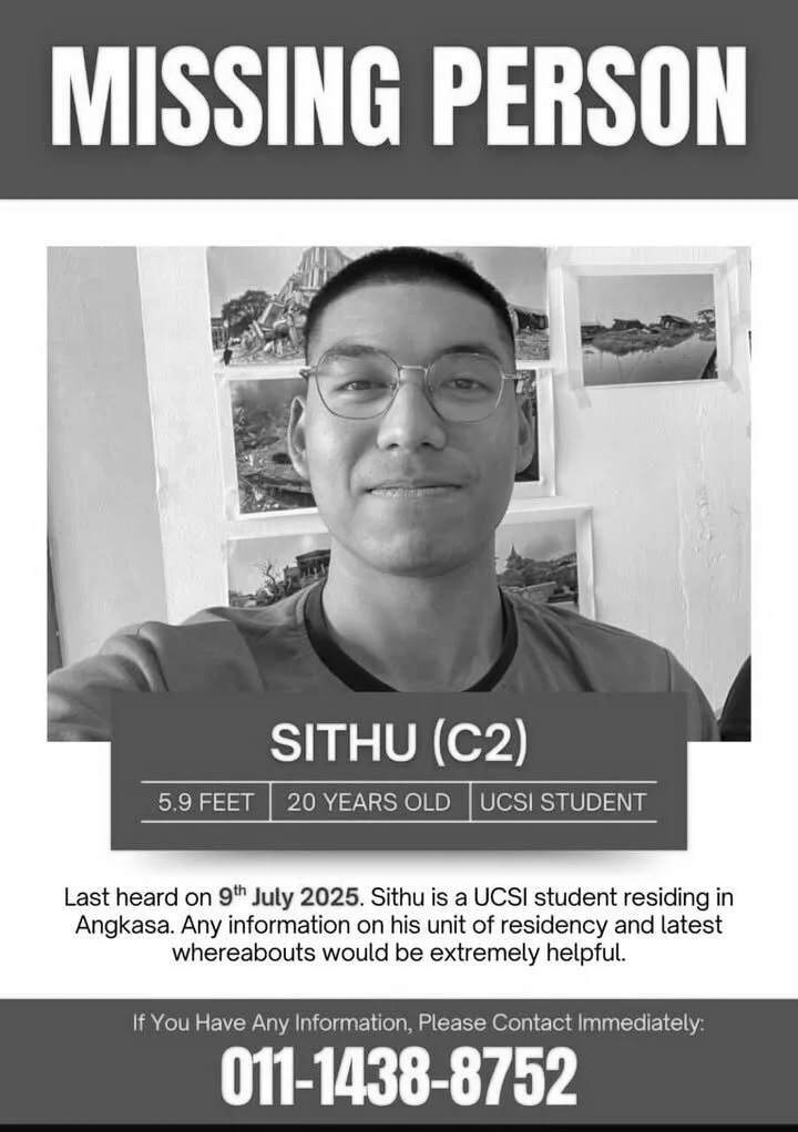 Sithu's missing poster in monochrome