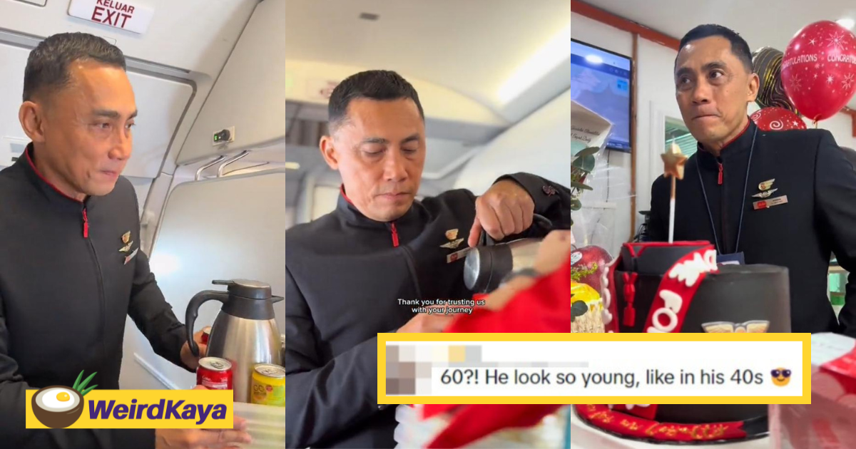 'so young! ' - 60yo airasia cabin crew shocks netizens with his youthful looks during farewell event | weirdkaya