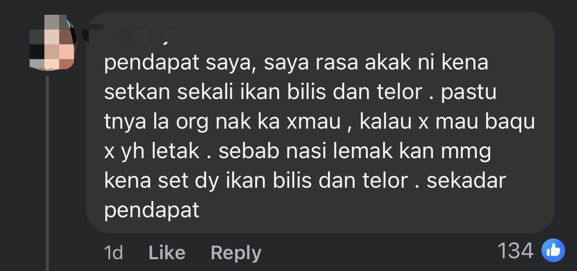 Customer Cusses Penang Nasi Lemak Vendor Out For Selling Egg And Ikan Bilis Separately comment 1