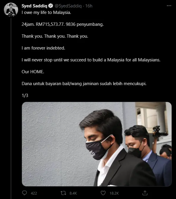 “i'm forever indebted” syed saddiq thanks malaysians for raising rm715,573 for his bail | weirdkaya