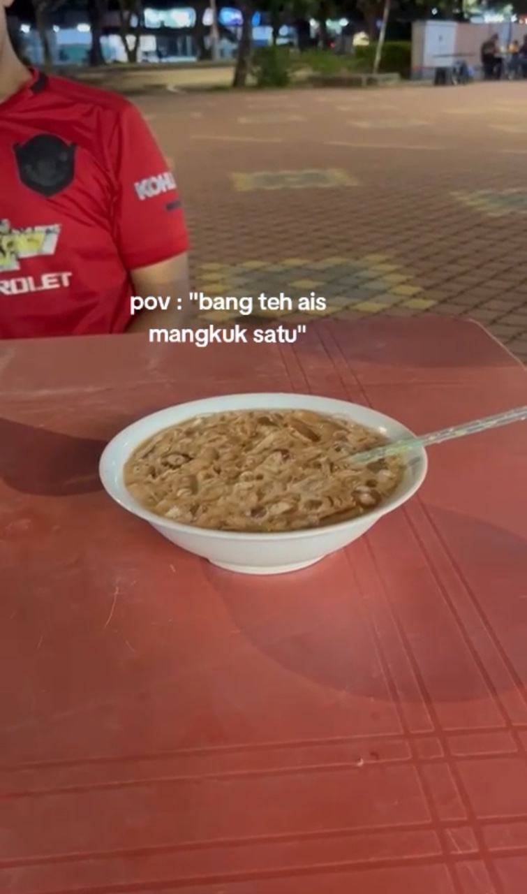 Teh ice served in a bowl at mamak restaurant