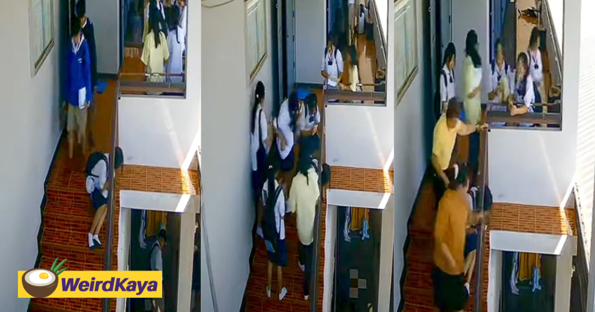 Thai student gets her head stuck at stair railing while peeking at male classmate, sparks laughter online | weirdkaya