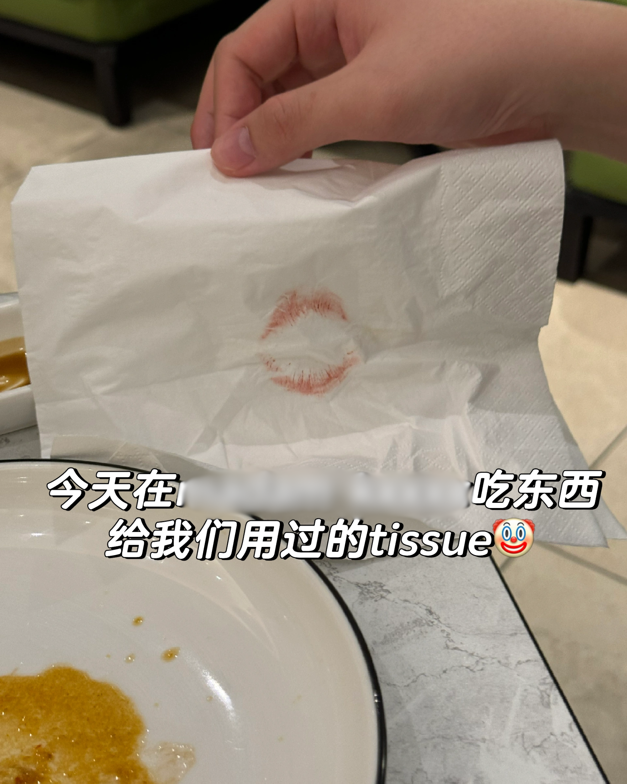 Tissue with lipstick stain