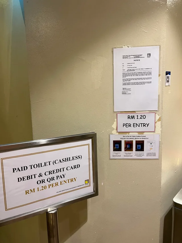 Entrance fee for cashless pay toilet in solaris mont kiara
