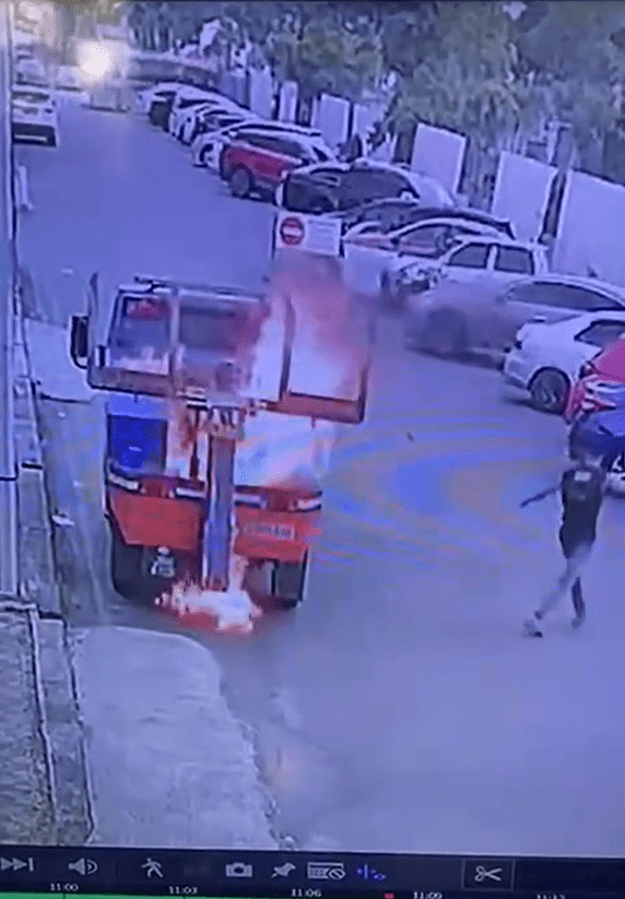 Tow truck bursts into flames