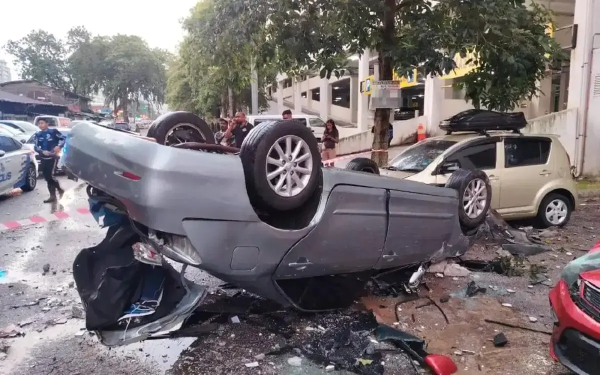 Toyota Camry destroyed by 3rd floor fall