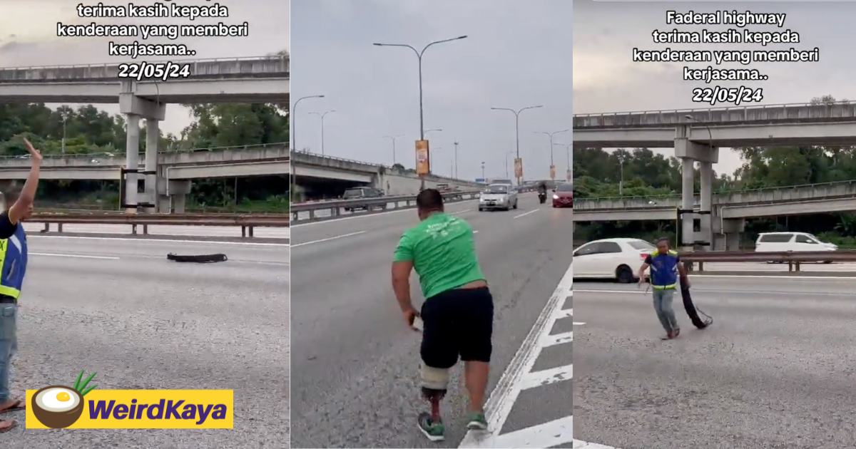 Two m'sians brave busy highway to remove debris, one with prosthetic leg | weirdkaya