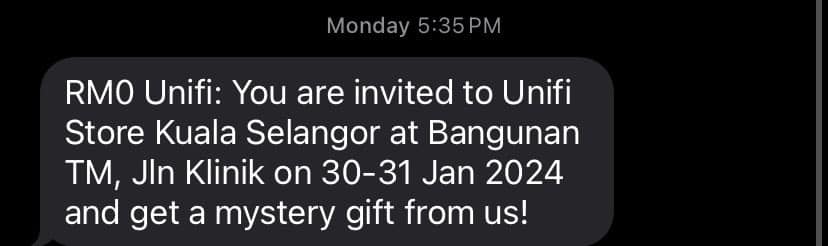 Unifi sends sms about a 'mystery gift'
