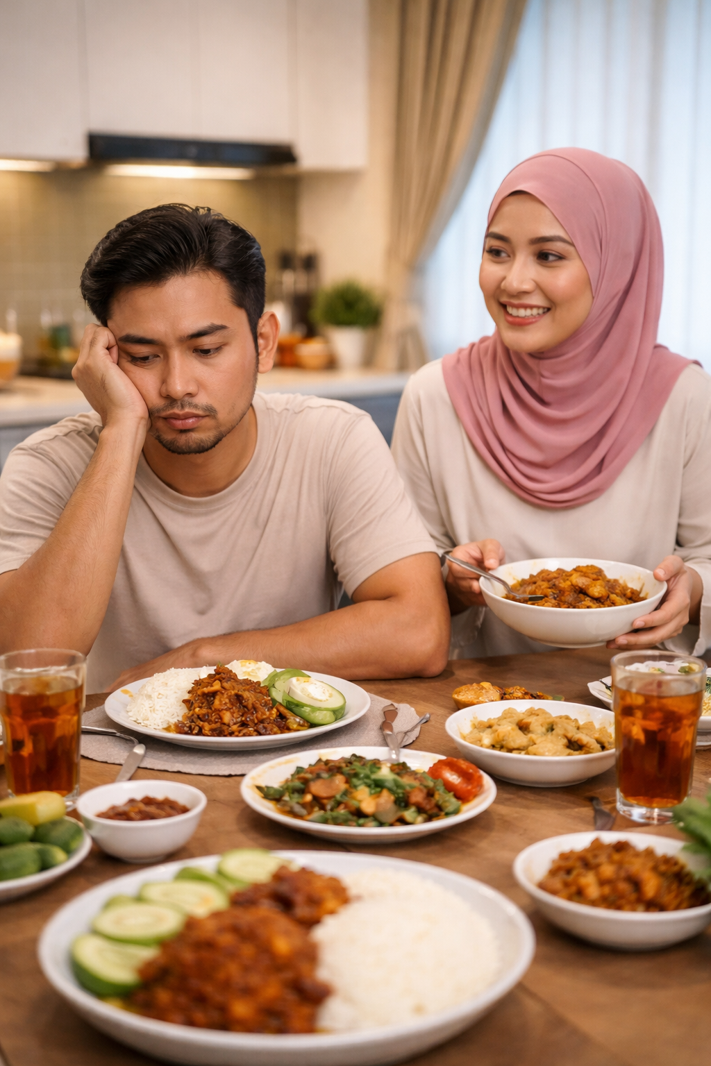 Upset M'sian man at dining table