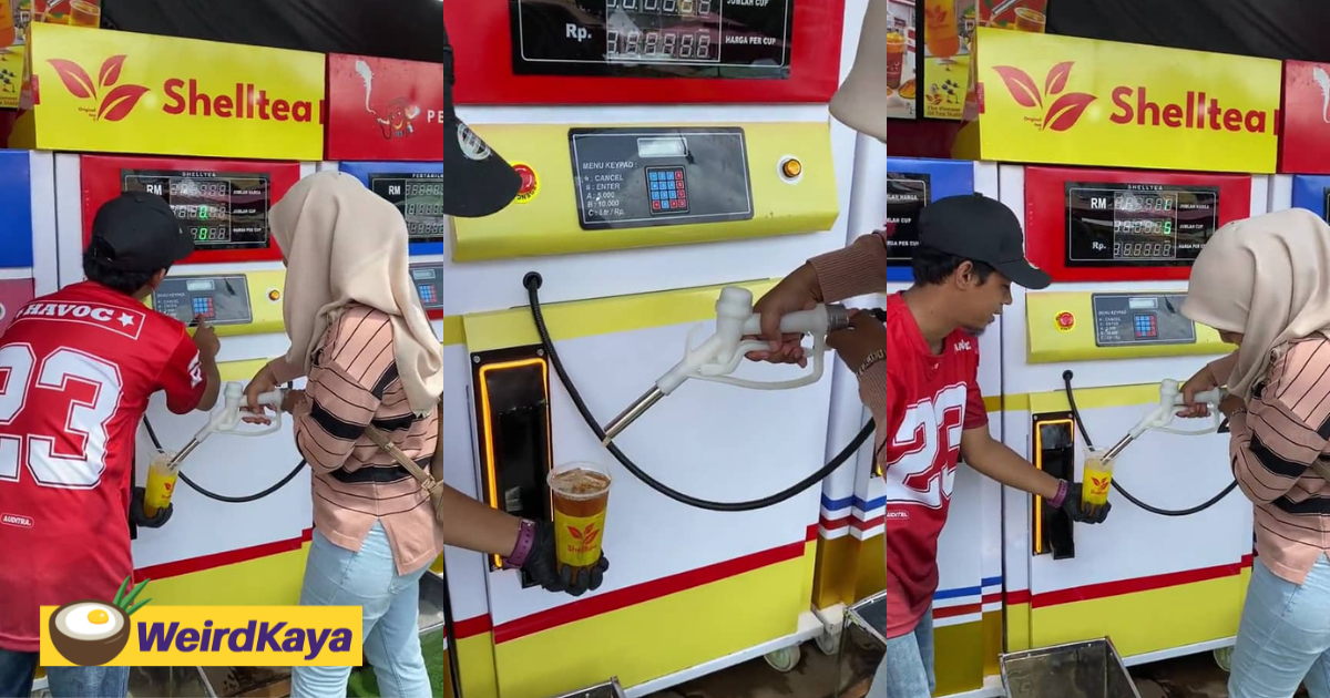 Viral clip shows m'sian woman being served tea straight from petrol pump nozzle, leaves netizens amused | weirdkaya