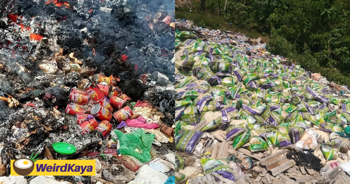 Viral video shows bags of rice being dumped and set on fire in pahang