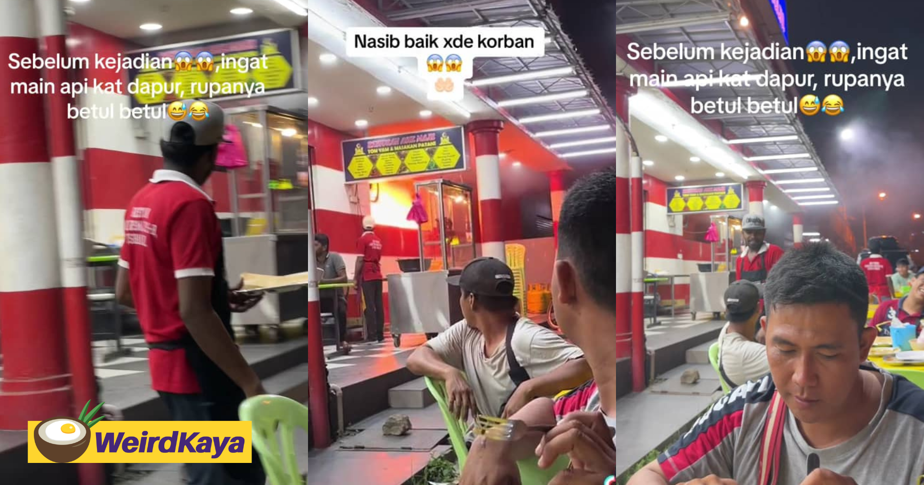 Viral video shows mamak staff serve customers calmly even while the kitchen catches fire | weirdkaya