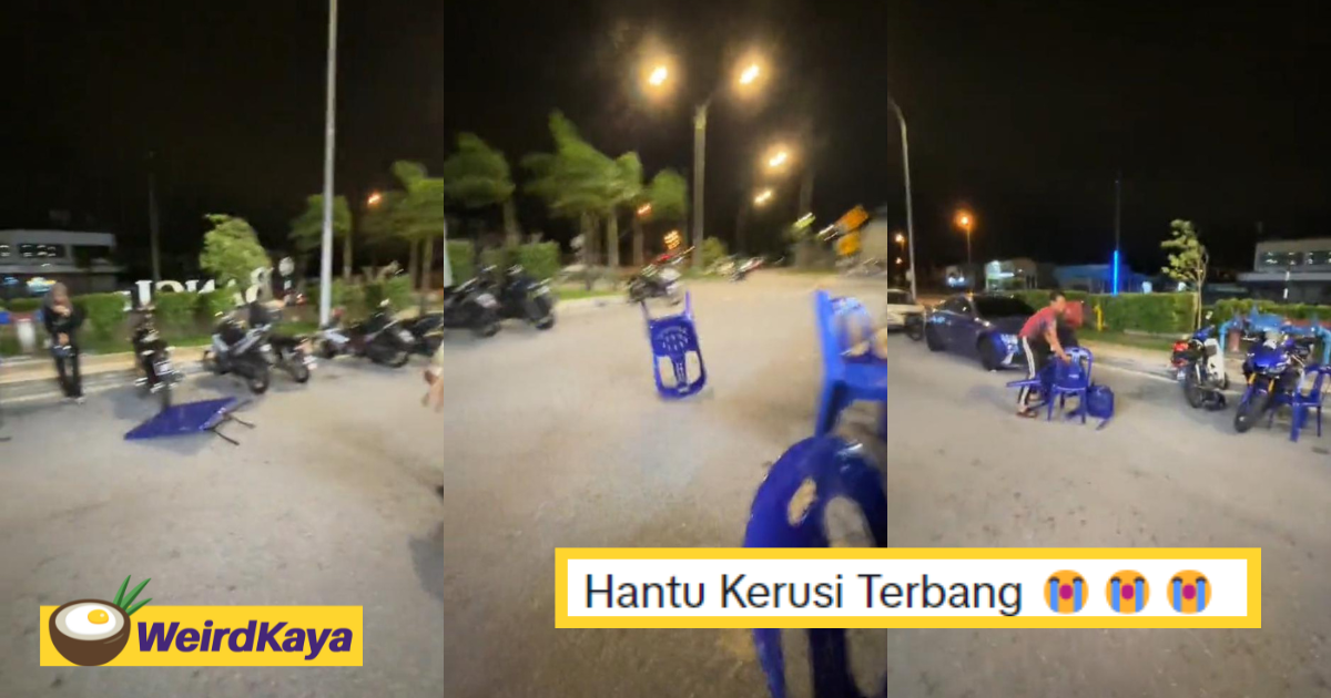 Viral video shows strong winds sending chairs & tables flying at kajang mamak | weirdkaya