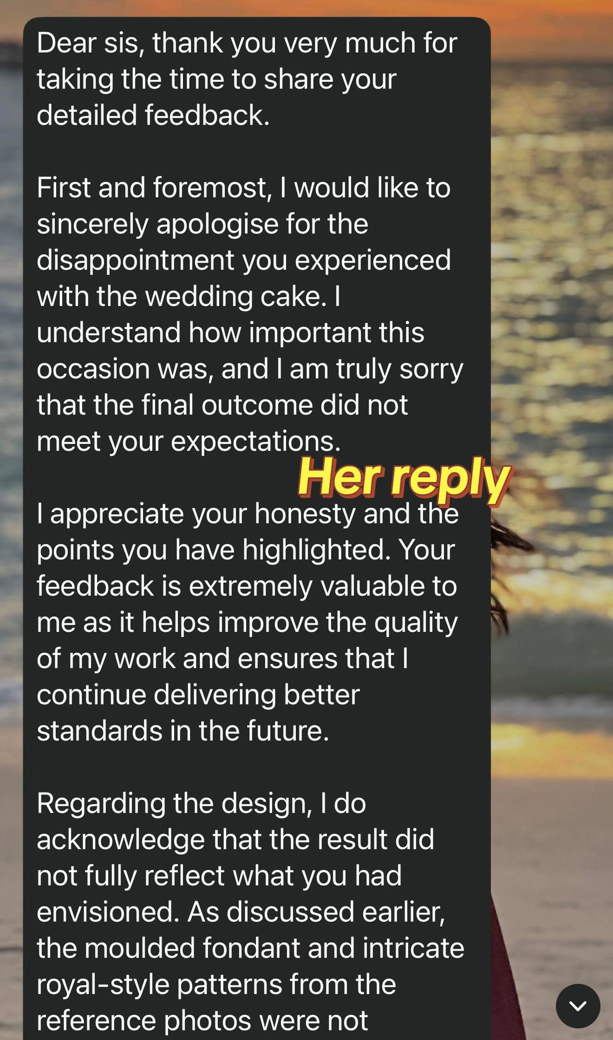 whatsapp convo between bride and baker