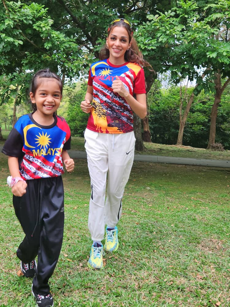 6yo jacquelin kaur training at a field with her mother melinder kaur