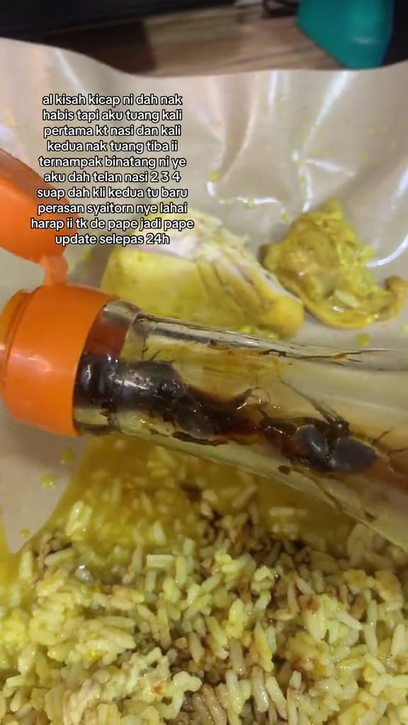 A soy sauce bottle has 3 cockroaches in it