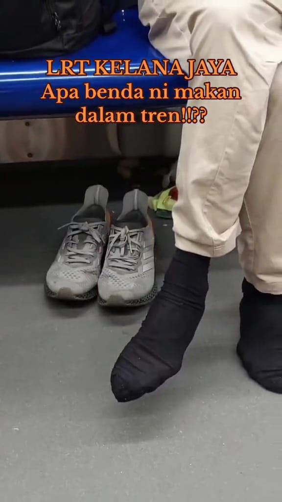 A msian man was seen throwing his rubbish under the seating coach in the lrt train.