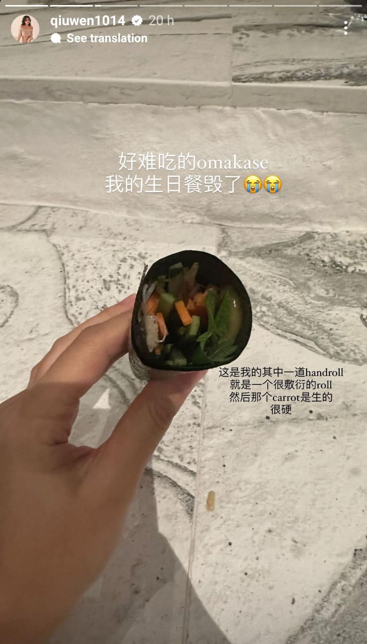 Msian influencer showing complains about the handroll saying it raw