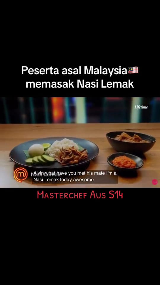 Nasi lemak rendang ayam that was prepared by msian in australia's master chef show.