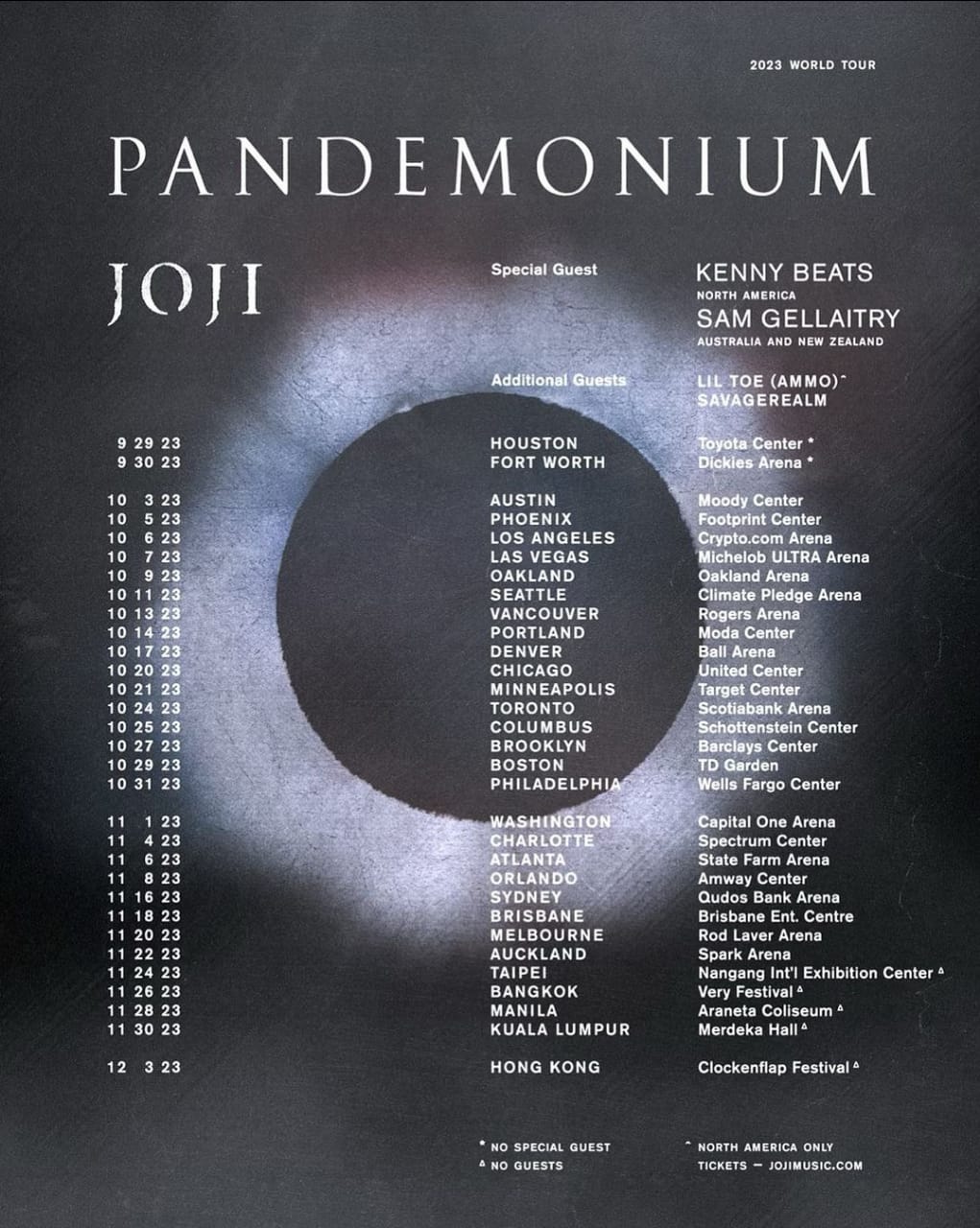 Joji's concert tour list