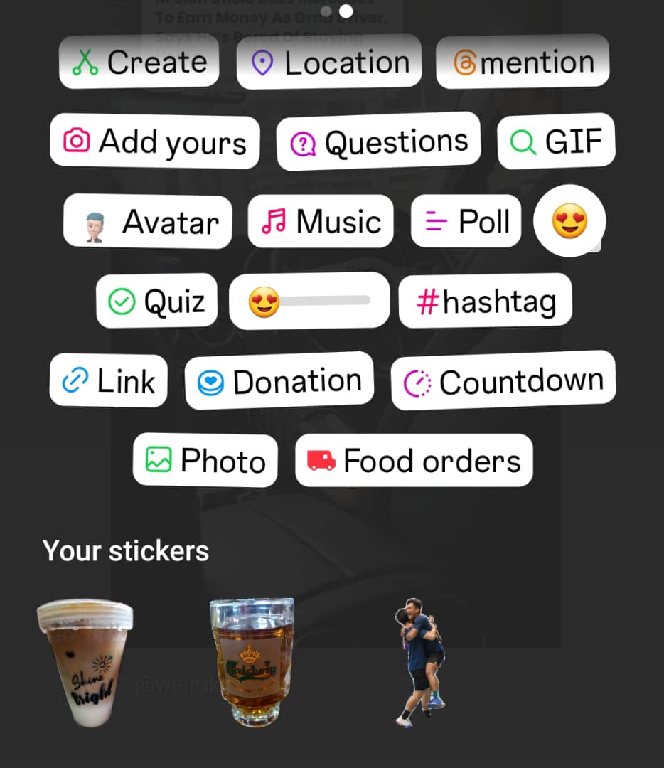 Screenshot of instagram's new feature that keeps the stickers that were used previously.  