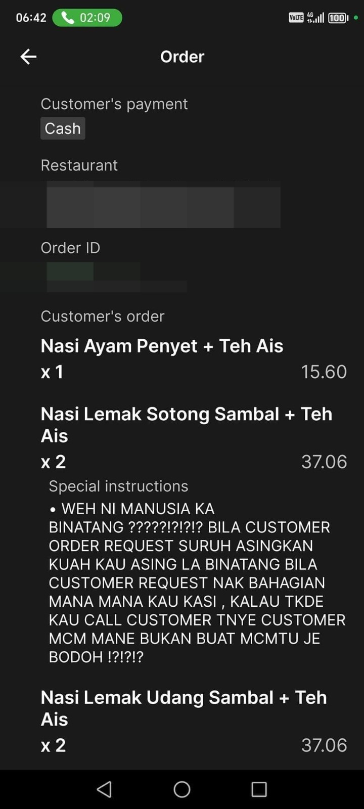 Angry m'sian customer scolds restaurant & cancels order, leaves rider with unpaid delivery order | weirdkaya