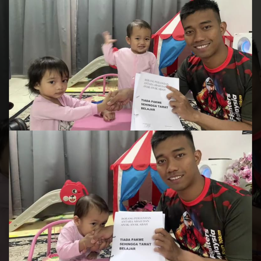 Msian father handing over the no boyfriends contract to his daughters