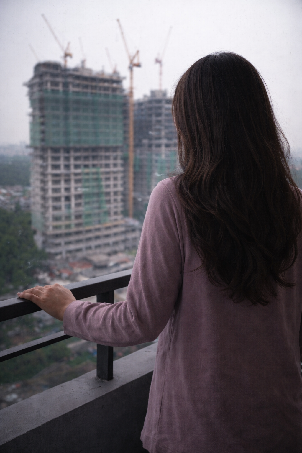 woman looking at under contrsuction building