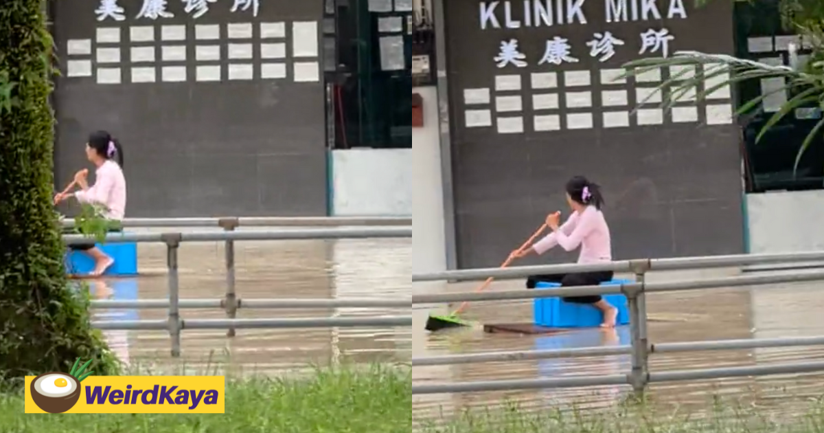 Who needs a boat? Woman paddles through penang floods on a storage container | weirdkaya