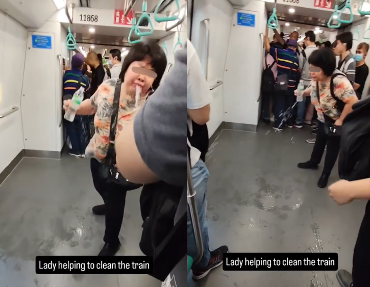 Woman spits water on S'pore MRT train