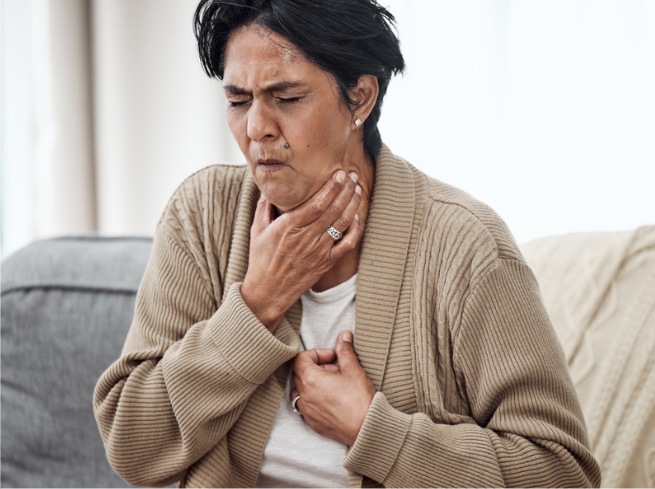 Woman struggling to breathe