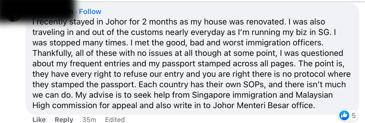 Comment from facebook regarding the sg couple who got barred from entering malaysia.